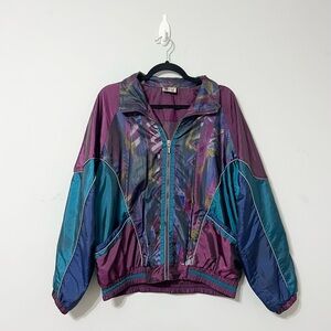 OutBrook 80s 90s Vintage Abstract Southwest Colorblock Windbreaker Jacket